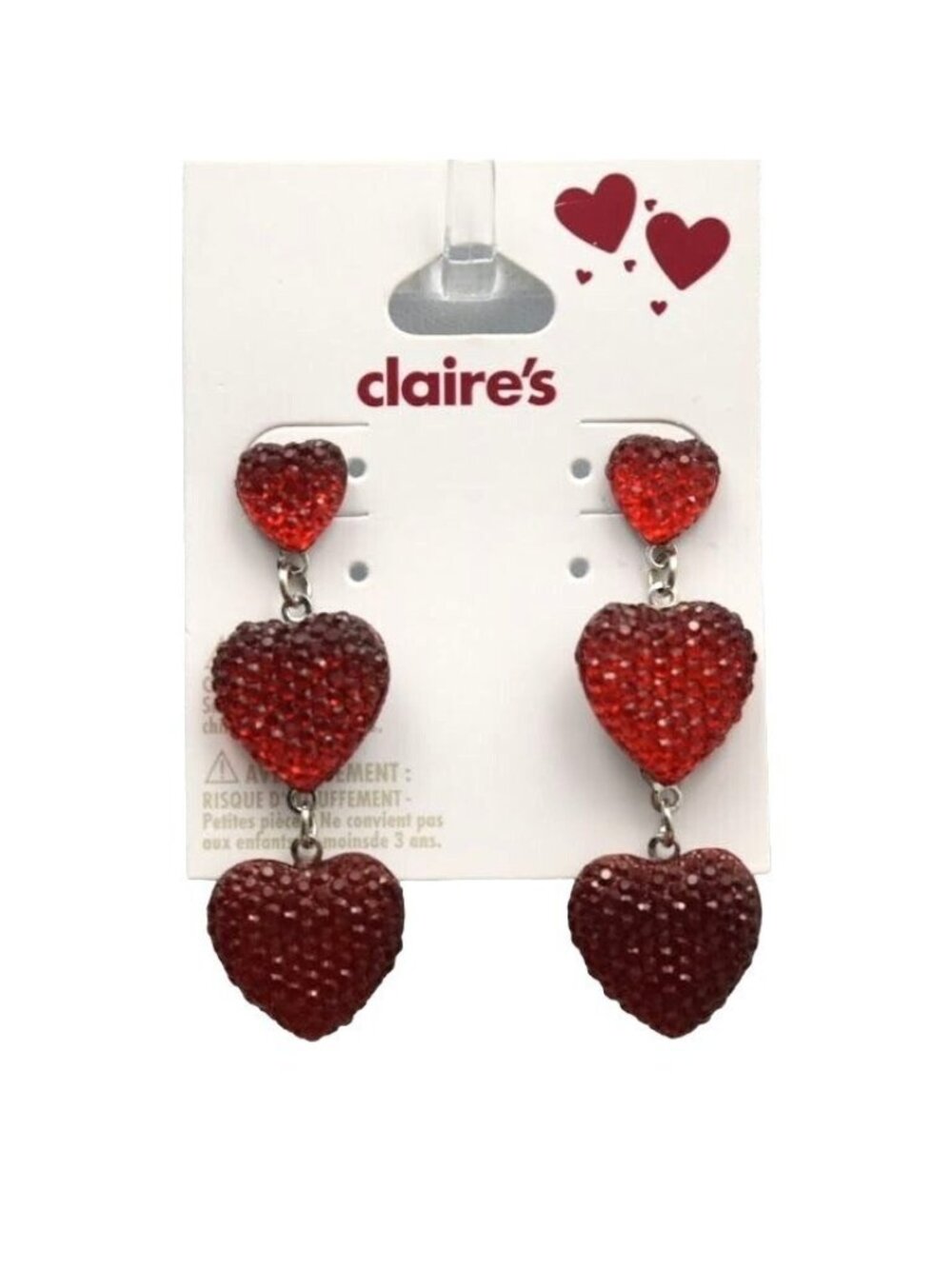 Claires Heart Drop Dangle Earrings 3 Hearts 2.25 in